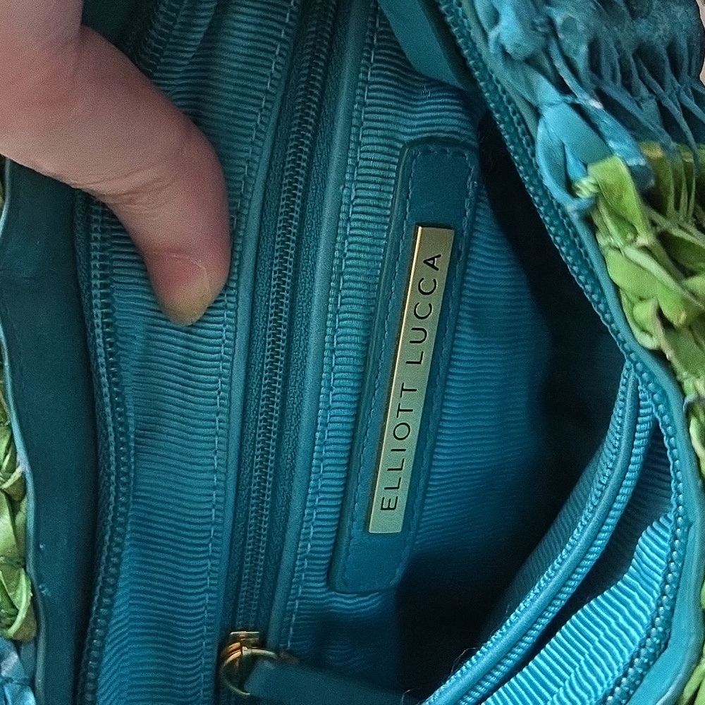 Elliott Lucca Blue and Green Leather Mini Bag, Great Summer Bag! - Picture 3 of 5